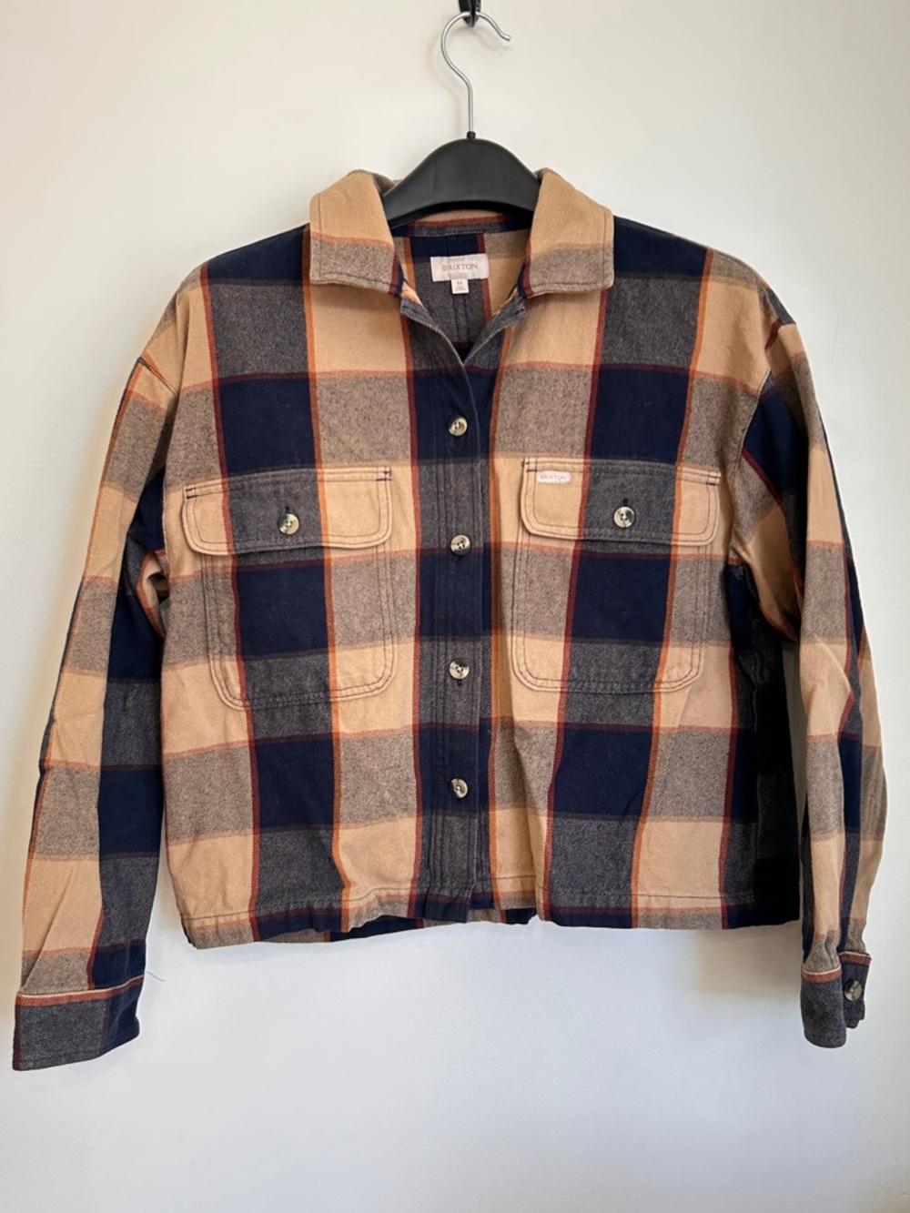 BRIXTON ORGANIC COTTON PLAID BUTTON UP CROPPED FLANNEL SHIRT/JACKET